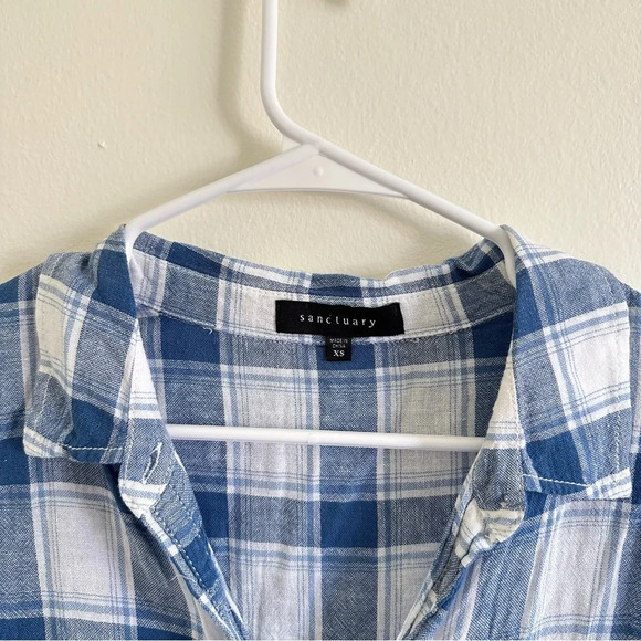 Sanctuary linen plaid boxy fit button front blouse XS - Picture 2 of 4